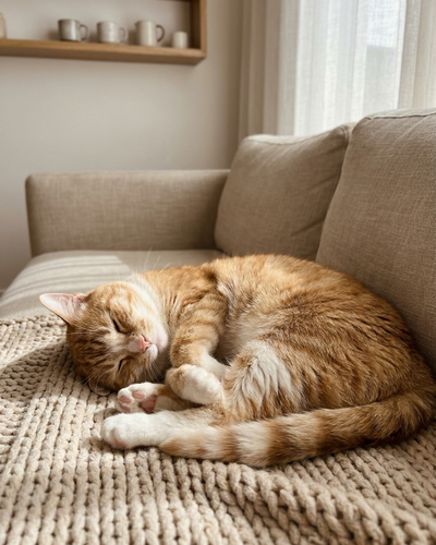 Customer sharing how her rescue cat became calmer and more relaxed