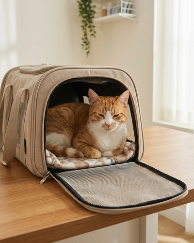 Customer sharing how her cat stayed calmer during a vet visit with calming chews