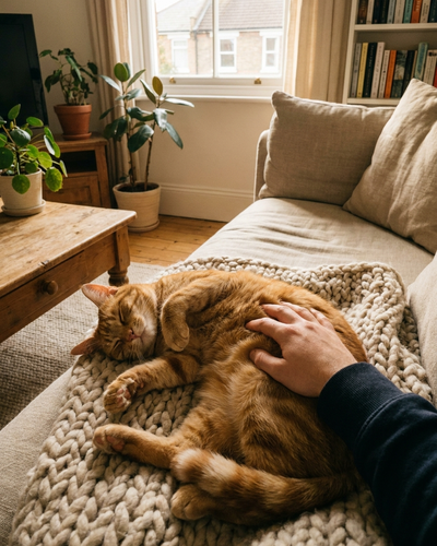 Relaxed cat during daily routine with me at home